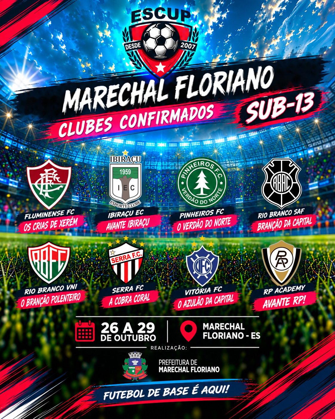 Marechal Floriano recebe a 20ª edição da ESCUP com oito equipes na categoria Sub-13